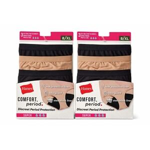 Hanes Period Underwear Super Absorbency Women Cotton Briefs 6 Pack Size 8 XL